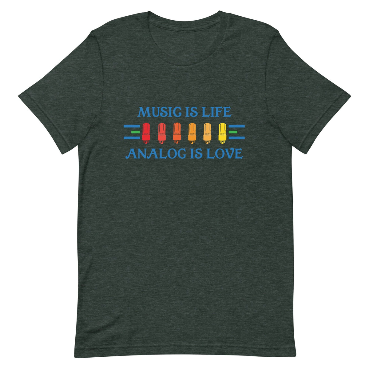 Music is Life, Analog is Love Shirt Apparel Fuzz Audio Heather Forest S 