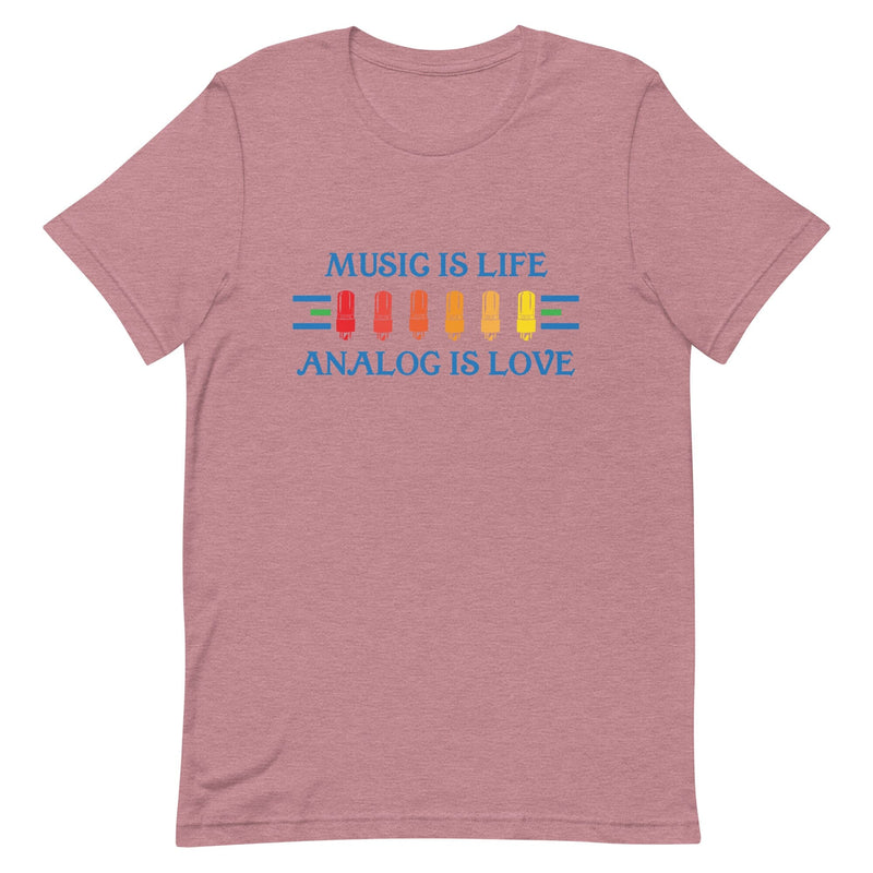 Music is Life, Analog is Love Shirt Apparel Fuzz Audio Heather Orchid S 