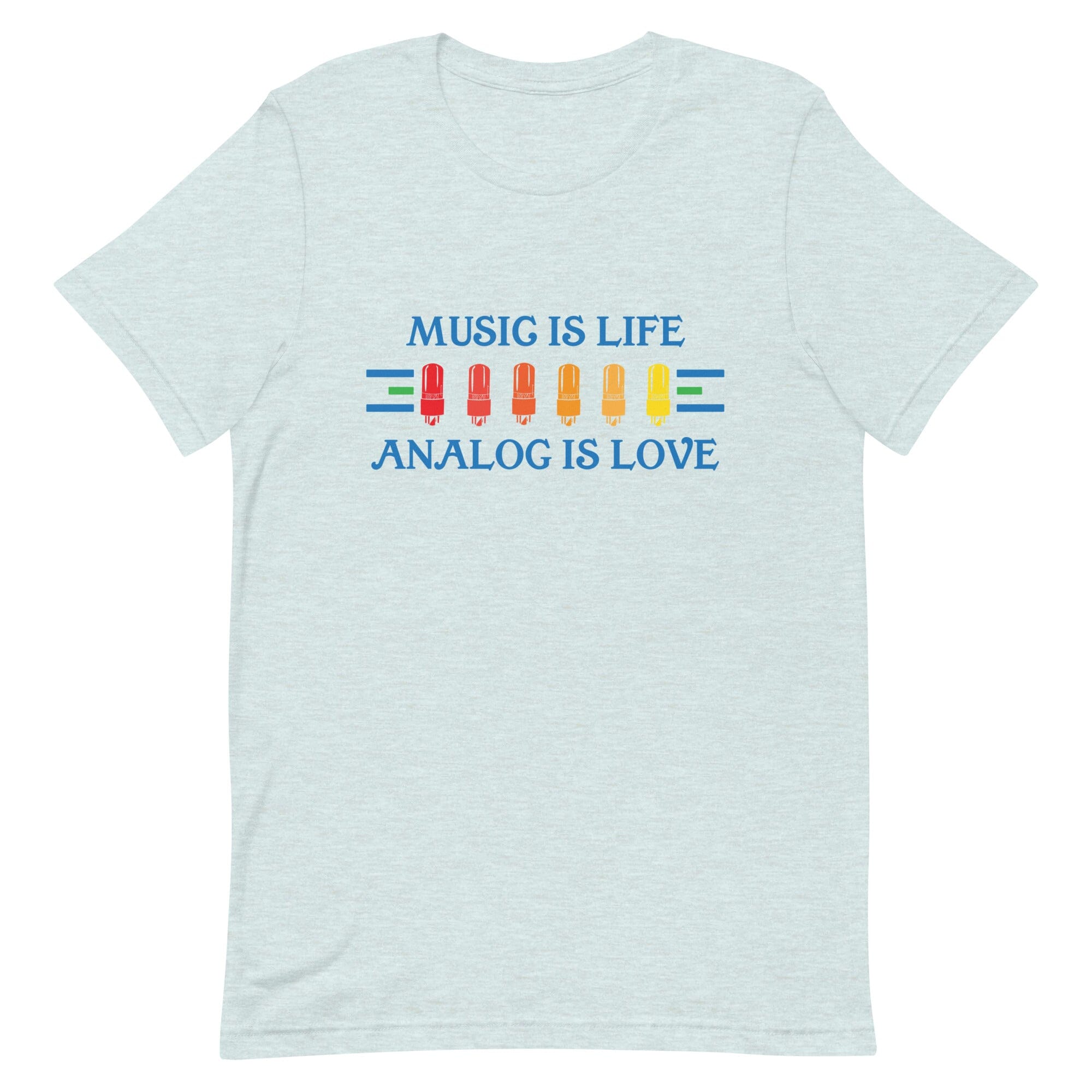 Music is Life, Analog is Love Shirt Apparel Fuzz Audio Heather Prism Ice Blue XS 