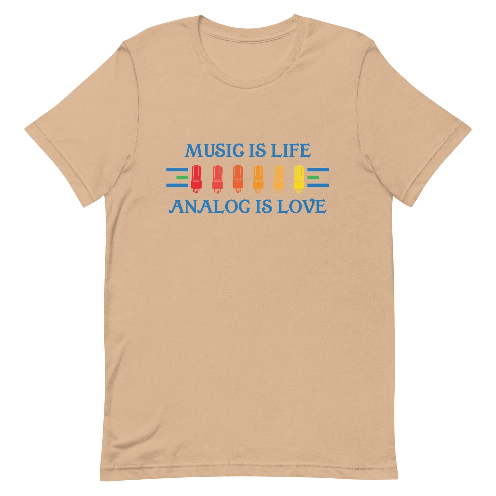 Music is Life, Analog is Love Shirt Apparel Fuzz Audio Tan XS 