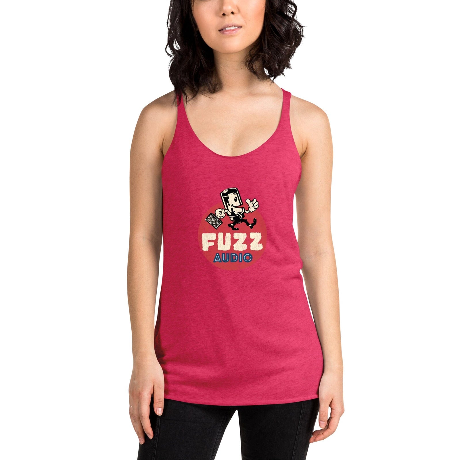Women's Racerback Tank Fuzz Audio Vintage Shocking Pink XS 